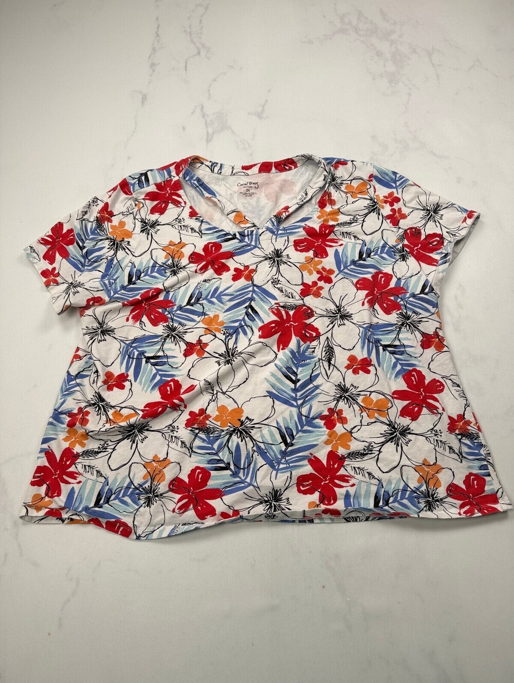 Coral Bay Printed T Shirt White 90s Classic Style - Womens 3X